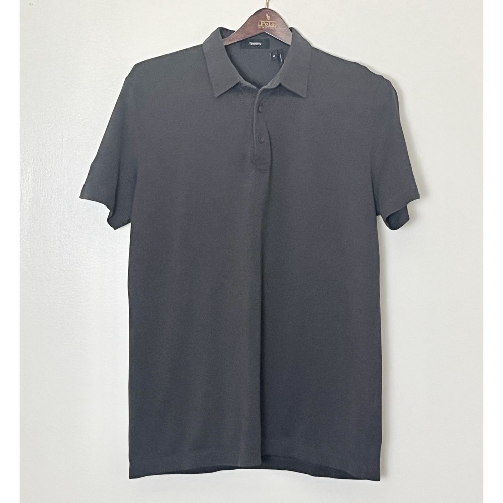 Theory Polo Shirt Men's Medium Charcoal Gray Pima Cotton Quiet Luxury Office